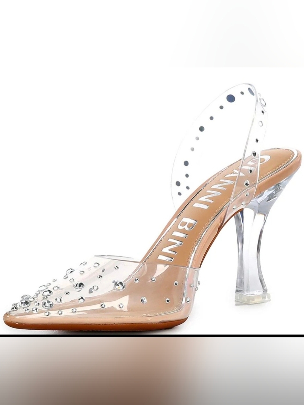CasideeTwo Clear Vinyl Rhinestone Slingback Pumps - Picture 3 of 3